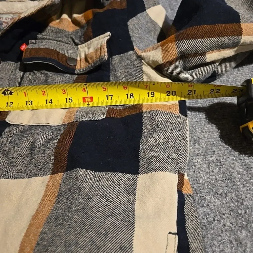 Levi's Sherpa Lined Hooded Jacket Mens Small Brown Plaid Front Zip Pockets